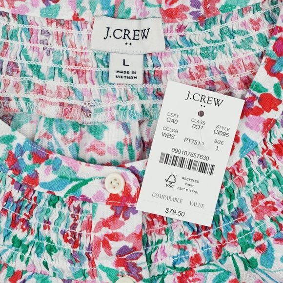 New JCREW Size L Linen Blend Short Sleeve Smock Neck Top $79 CI095 - Picture 7 of 7